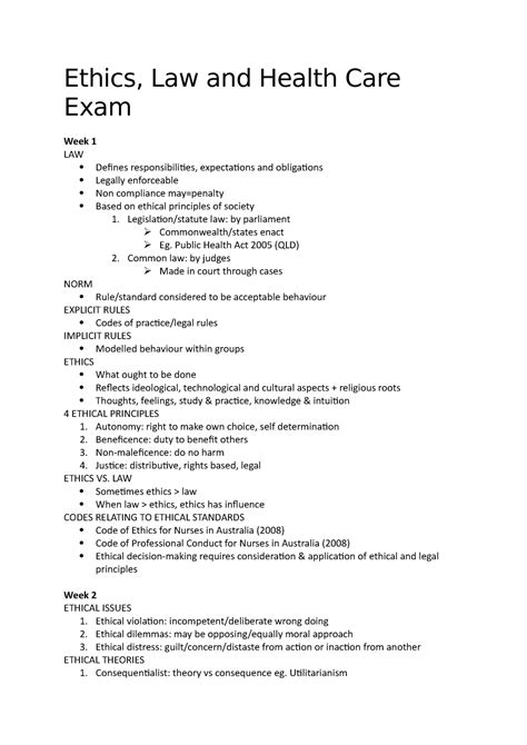 Law And Ethics Exam Summary Lecture Ethics Law And Health