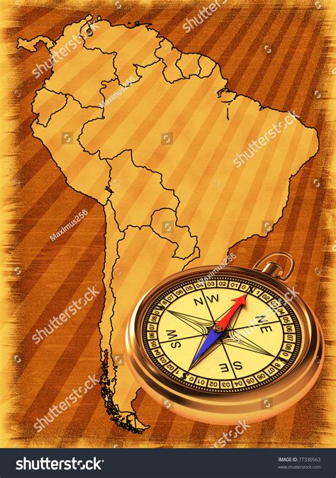 Map South America On Background Compass Stock Illustration 77330563 Shutterstock