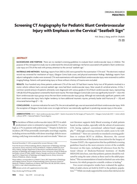 Pdf Screening Ct Angiography For Pediatric Blunt Cerebrovascular