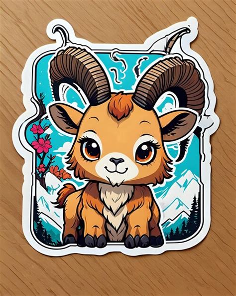 Premium Photo Illustration Of A Cute Ibex Sticker With Vibrant Colors