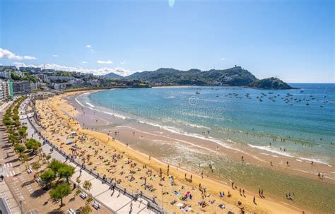 Aerial View of La Concha Beach in San Sebastian in Spain in Summer ...