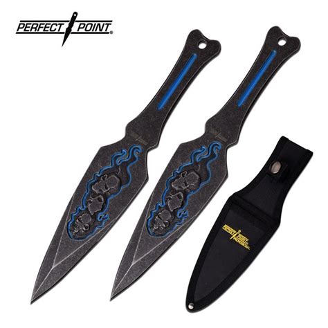 Professional 9 Black Blue Skull Throwing Knife Knives 2 Pc