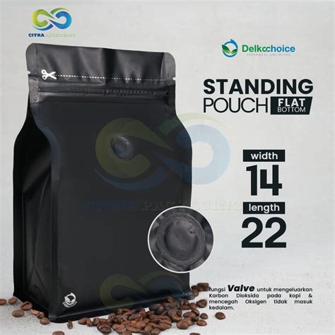 Jual KEMASAN KOPI STANDING POUCH FLAT BOTTOM VALVE ALU FOIL PACKAGING