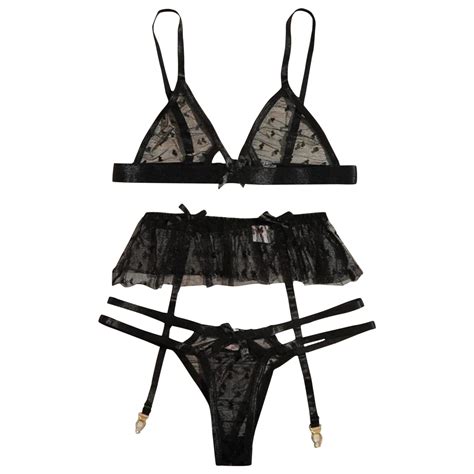 Women S Piece Floral Lace Lingerie Set With Garter Belts Bra And