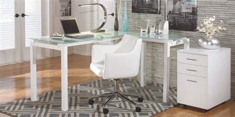 Revamp your home office with Ashley Furniture's glass L-shaped Desk for ...