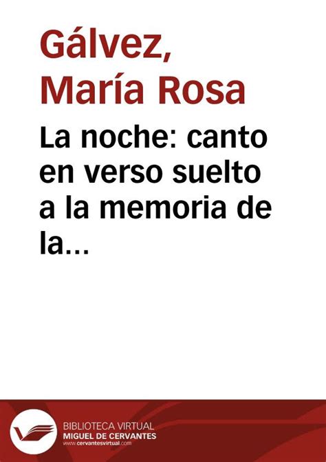 La Noche Canto En Verso Suelto A La Memoria De La Se Ora Condesa Del