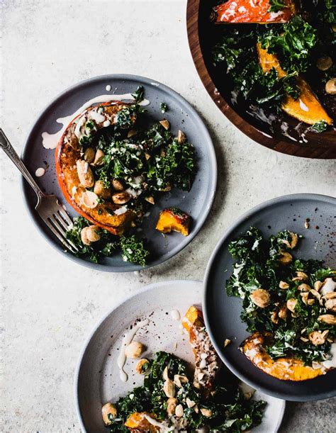 Roasted Red Kuri Squash With Tahini Sauce and Kale