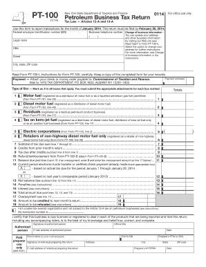 Fillable Online Tax Ny Form PT 100 1 14 Petroleum Business Tax Return