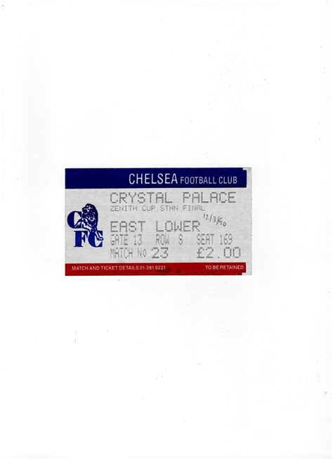 Ticket Chelsea v Crystal Palace ZDS Cup Semi Final 1989/90 | eBay