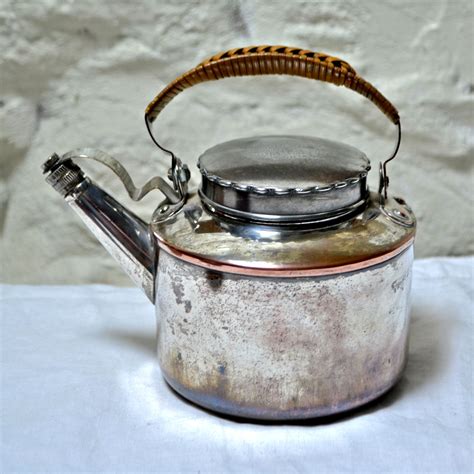 English Antique Spirit Kettle Of Silver Plated Brass By Drew And Sons