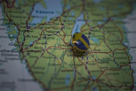 Jonkoping Pinned on a Map with the Flag of Sweden Stock Photo - Image ...