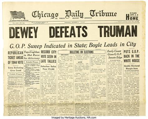 [Harry S. Truman] "DEWEY DEFEATS TRUMAN" Edition of the Chicago | Lot #56180 | Heritage Auctions