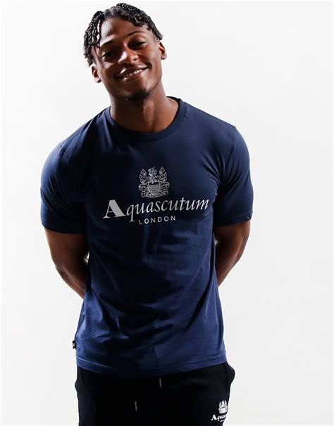 Aquascutum Big Logo T Shirt Navy Terraces Menswear