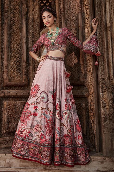 Buy Pink Blouse And Lehenga Viscose Silk Hand Embroidered Ayra Chintz