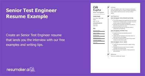 Senior Test Engineer Resume Example Free Guide