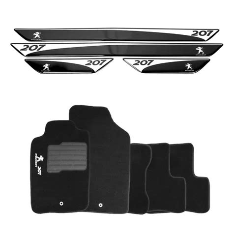 Kit Soleira Preta Crome Tapete Carpete Bordado Peugeot 207 Frete grátis