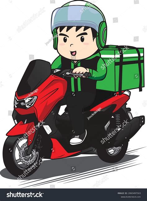 Delivery Man Ride Motorcycle Cartoon Vector Stock Vector Royalty Free