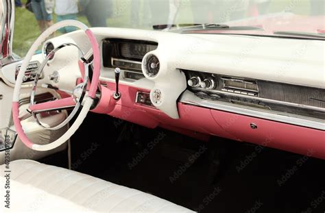 Luton, UK - June 2019: Pink retro Cadillac interior. Stock Photo ...