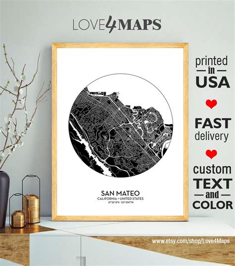 San Mateo Map Print Poster San Mateo City California Print Etsy