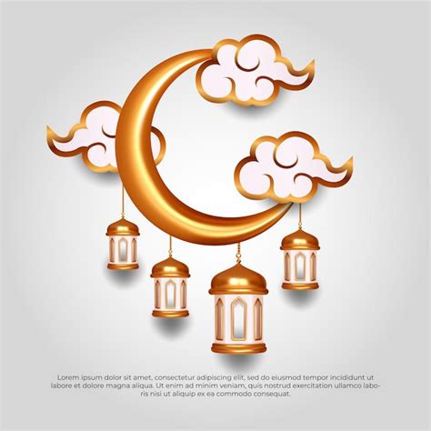 Eid Al Adha Mubarak Islamische 3d Goldene Mondwolke Und