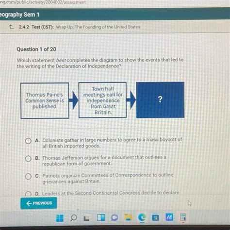 Which Statement Best Completes The Diagram To Show The Events That Led