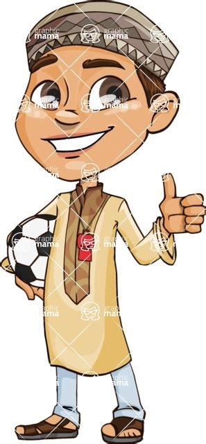 Muslim School Boy Cartoon Vector Character 112 Illustrations Soccer Graphicmama