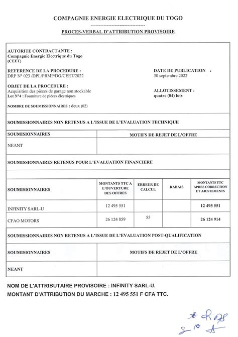 PV Attribution Provisoire DRP N023 DPL PRMP DG CEET 2022 Acquisition