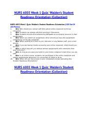 NURS 6003 Week 1 Quiz Walden S Student Readiness Orientation 100 Out Of