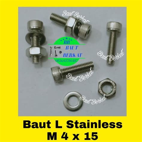 Jual SET Baut L 4x15 Stainless THE SUS 304 Baut L Stainless M4x15 M4 X