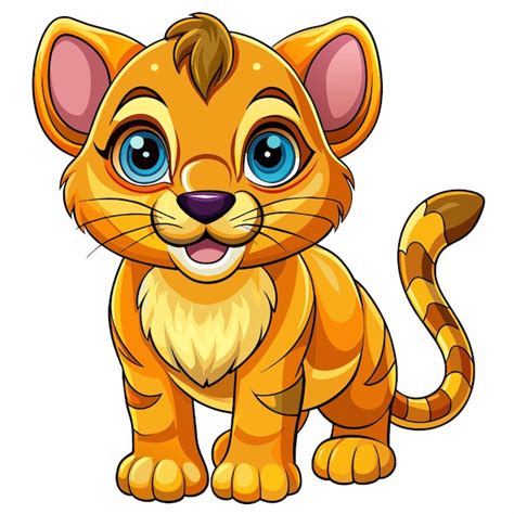 Un Dibujo De Dibujos Animados De Un Cachorro De Tigre Con Ojos Azules Y