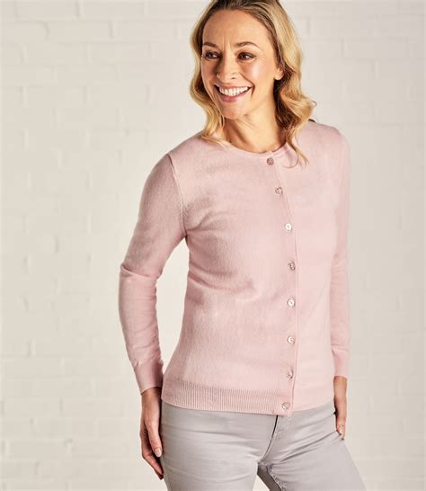 Pale Pink Womens Cashmere Merino Luxurious Crew Neck Cardigan