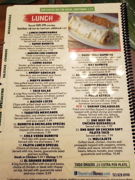 Menu At Mi Tequila Mexican Restaurant Findlay