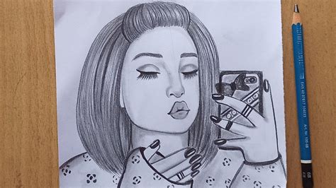 How To Draw A Girl Taking Selfie Pencil Drawing Sketching Very