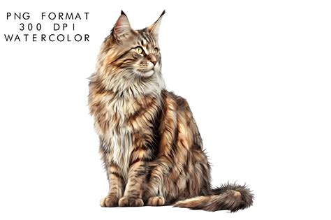 Watercolor Maine Coon Cat Sublimation Graphic By Watercolorbykr