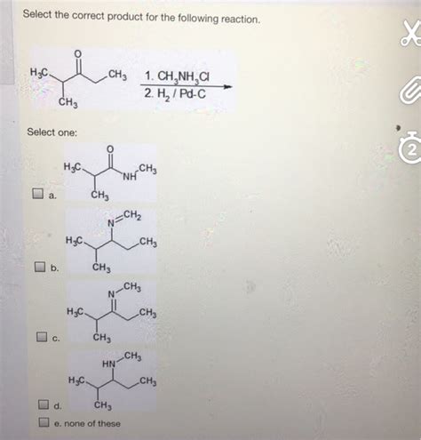 Solved Select The Correct Product For The Following Reaction