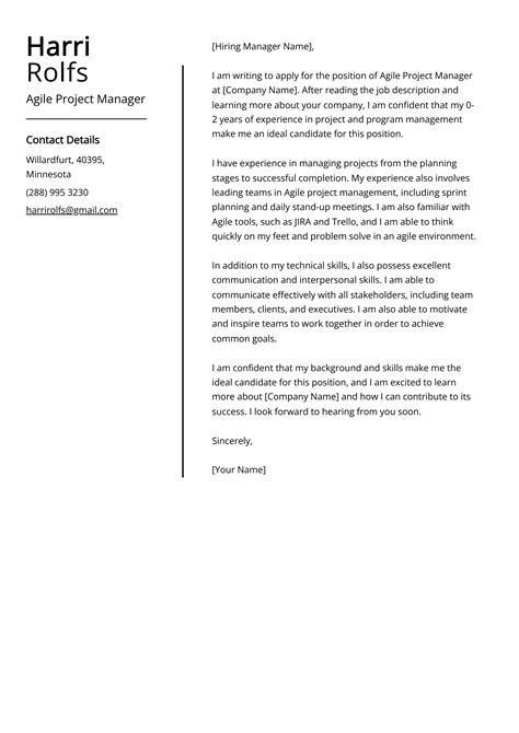 Agile Project Manager Cover Letter Example For 2023 Skills Templates