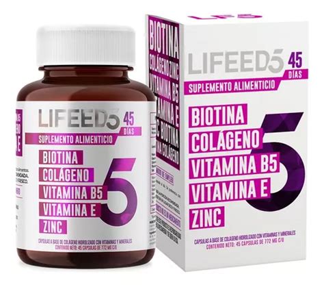 Lifeed5 Biotina Colágeno Vitamina B5 Y E Zinc C 45 Cáps Sabor Sin Sabor