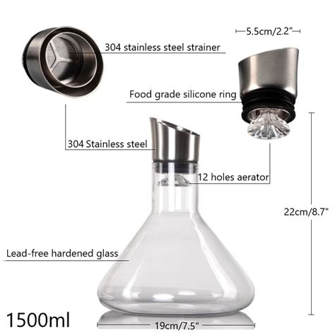 Fast Breathing Wine Decanter With Stainless Steel Aerator Lead Free 100