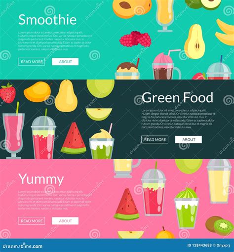 Vector Flat Smoothie Elements Web Banner Templates Illustration Stock