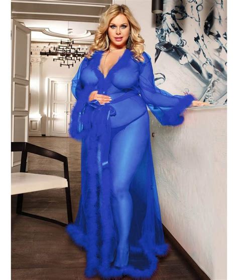 Déshabillés Longs Déshabillé Long bleu sexy L XL Lingerie sexy
