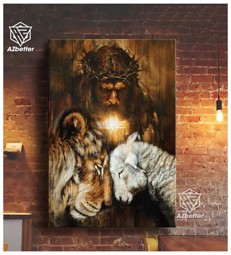 Lion and Lamb Jesus Canvas, the Lion of Judah, God Wall Art Home Decor ...