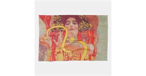 Gustav Klimt Red Woman Gold Snake Painting Tea Towel Zazzle