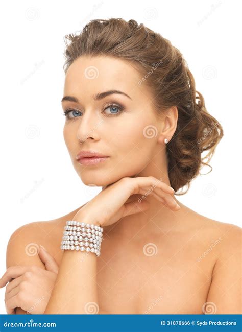 Woman with Pearl Earrings and Bracelet Stock Photo - Image of bracelet