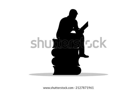 Black Silhouette Man Reading Book On Stock Vector Royalty Free