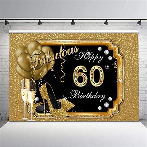 Mocsicka 60th Birthday Backdrop Gold Ballons Heels Fabulous and Happy ...