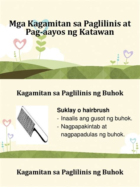 Mga Kagamitan Sa Paglilinis at Pag-Aayos NG Katawan Slide Pre | PDF