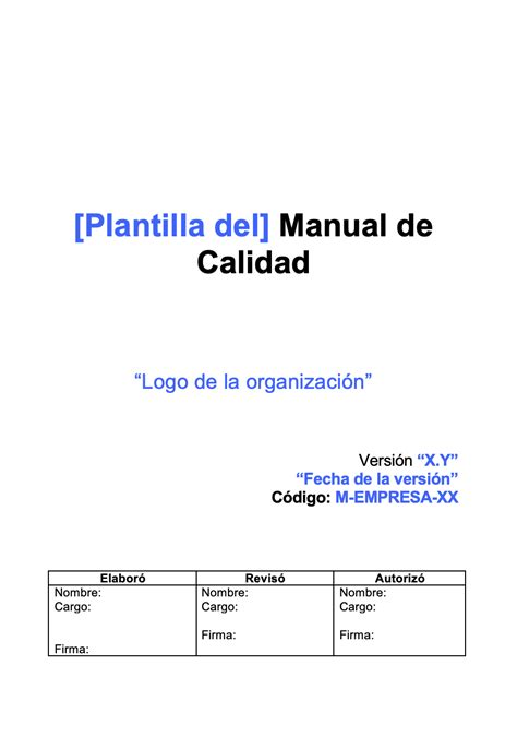 Plantilla Para Crear Un Manual De Calidad