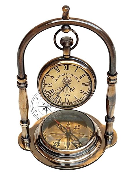 Hanzla Collection Maritime Compass Base Nautical Table Clock Antique