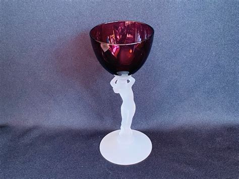 Cambridge Glass Statuesque Nude Cocktail With Amethyst Purple Bowl And