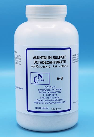 Aluminum Sulfate Octadecahydrate ACS A 8 A8 NC Labs Products